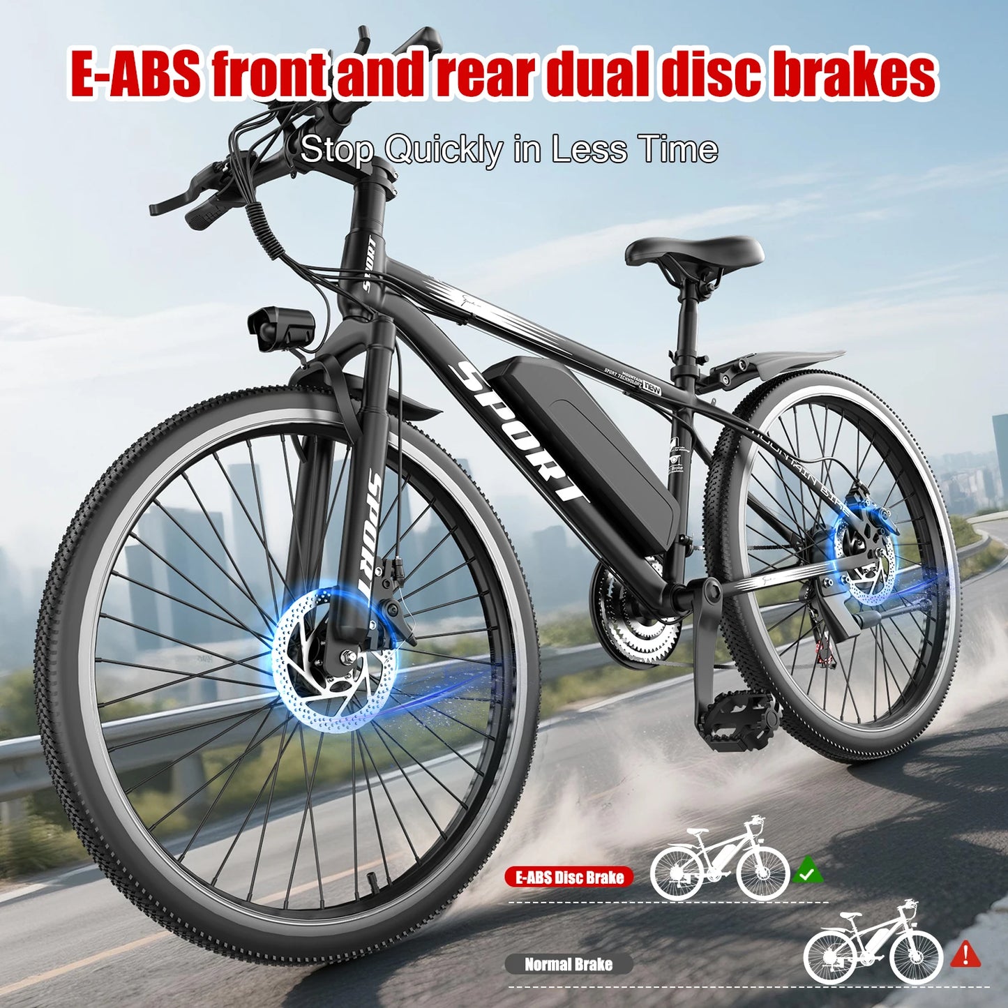 26''Electric Bike,Motorcycle 750W Peak Motor,22MPH 35Miles Electric Mountain Bike, 480Wh Removable Battery, 7-Speed& LCD Display