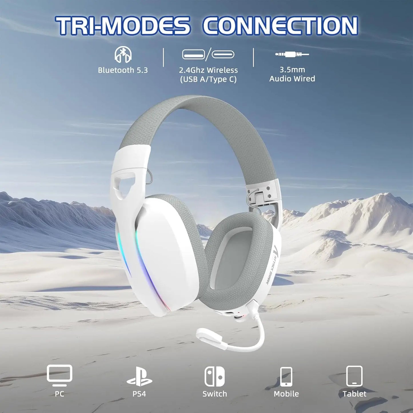 MAMBASNAKE x ATTACK SHARK L80 Wireless Gaming Headset, 2.4Ghz USB Gaming Headphones with Bluetooth 5.2, 50H Battery