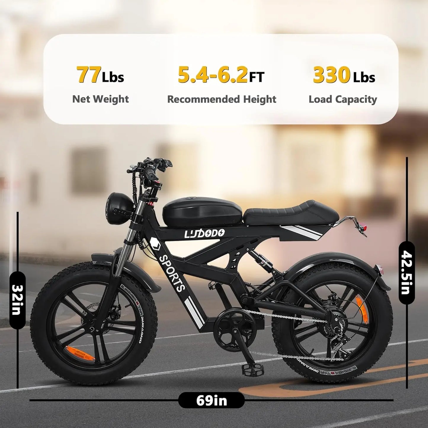 Electric Bicycle Motorcycle 1500W Peak 75Miles Snow Electric Bike 48V18AH Battery Shimano 7-Speed 20*4 Inch Fat Tire E-bike