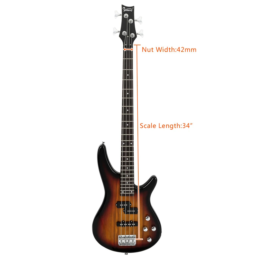 24 Frets Rosewood Fingerboard GIB Electric Bass Guitar Full Size 4 String Sunset Color