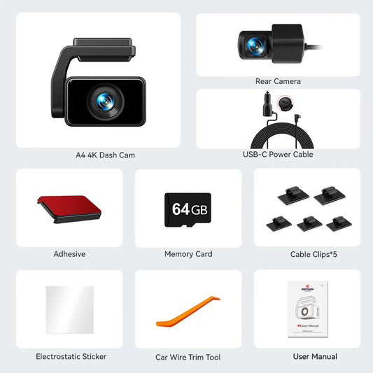 REDTIGER  Dash Camera Front and Rear 4k Dash Cam  Drive Recorder for WiFi GPS Car Dvr for 24H Parking Mode Black Box for Car