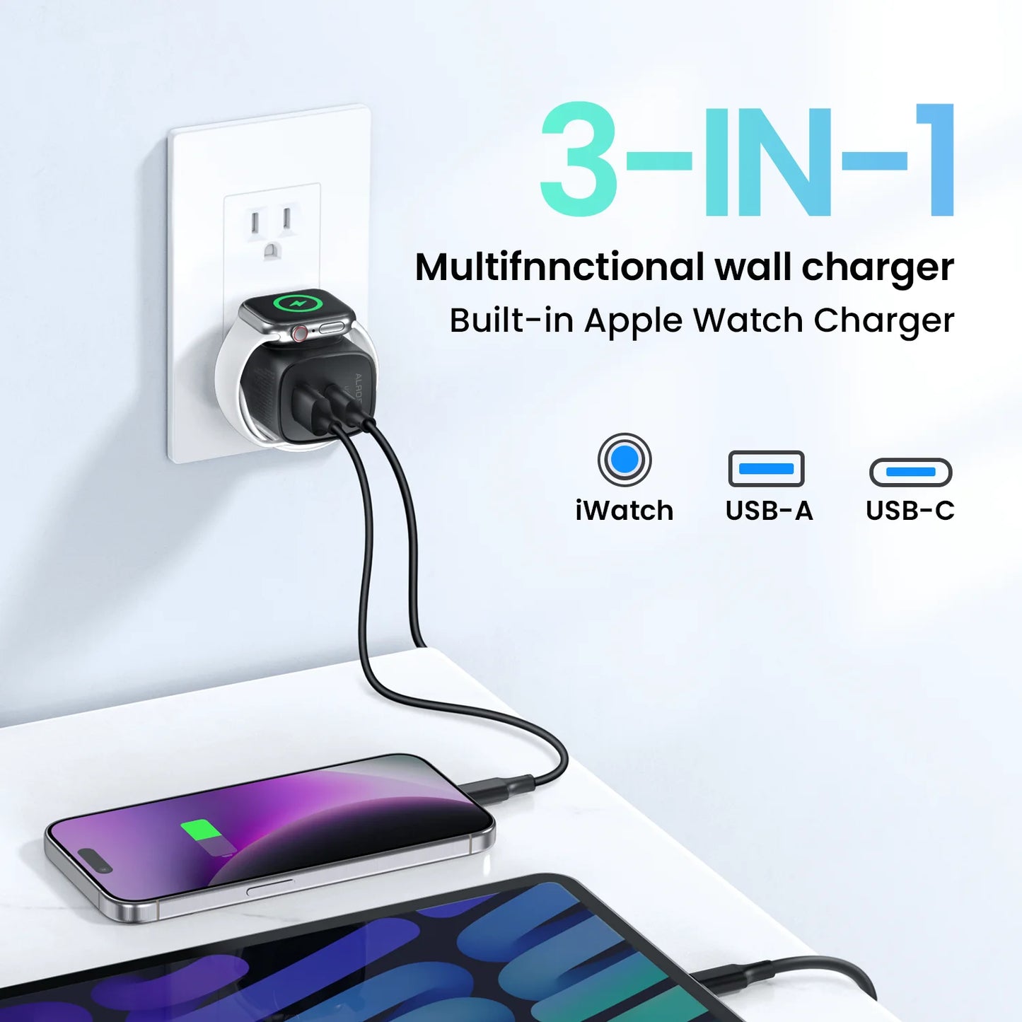 For Apple Watch Charger with 20W Fast Charging Block, 3 in 1 PD USB C Wall Charger Block for iWatch Charger,for iPhone, Ipad