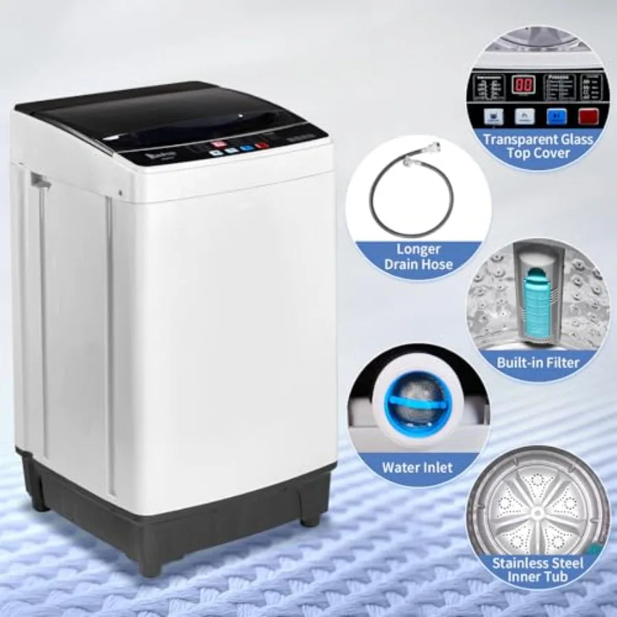 2 in 1 Full Automatic Washing Machine 15.6Lbs Top Load Portable Washer with Drain Pump 10 Wash Programs 8 Water Level Washer an