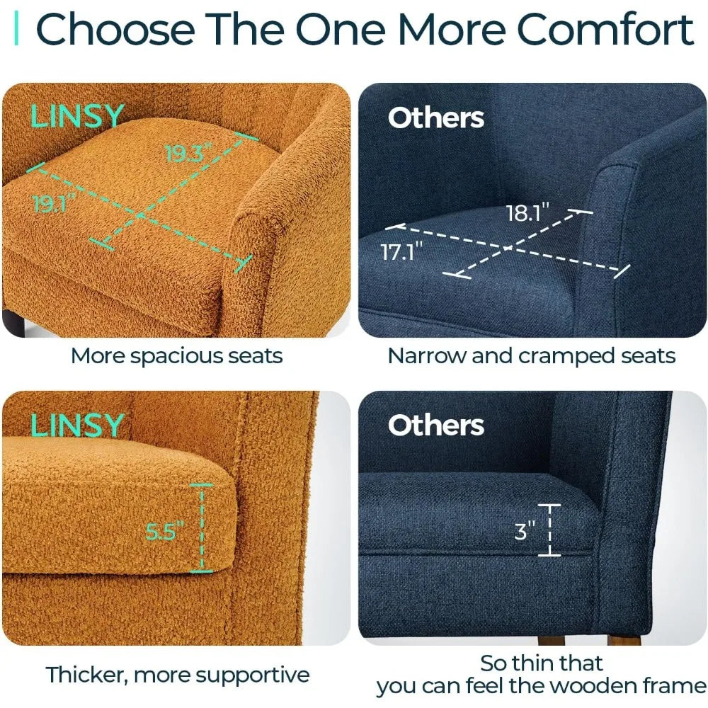 Modern Chenille Accent Chair with Ottoman, Orange Barrel Armchair for Living Room Bedroom Office