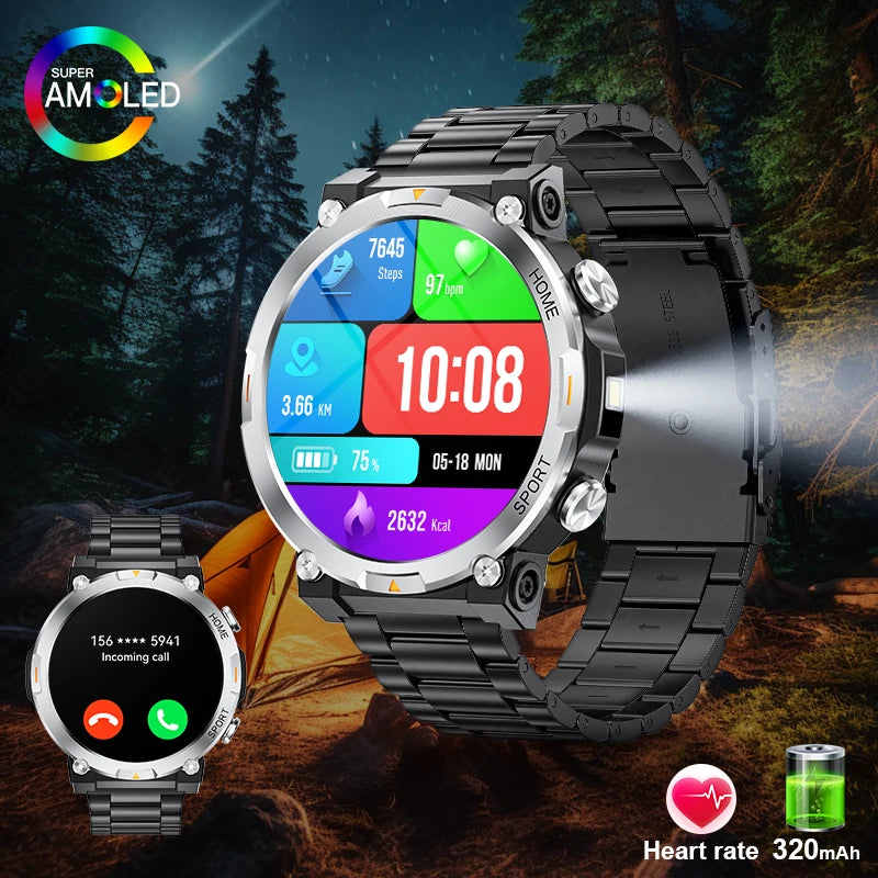 2025 New For Huawei Xiaomi Military Smart Watch Men Flashlight Compass Waterproof Outdoor Sport Tracker BluetoothCall Smartwatch