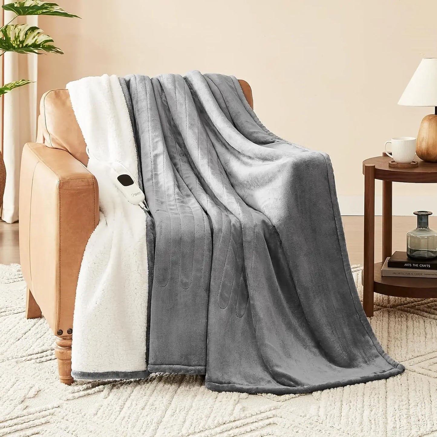 Electric Heated Blanket Twin Size 62x84 Inches with Auto-Off Timer, 10 Heat Levels, Overheat Protection, Flannel Sherpa Material