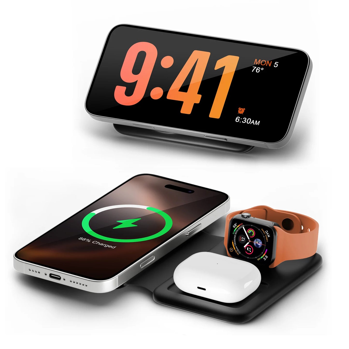 15W Wireless Chargers Magnetic 3 in 1 Foldable Stand Pad Dock Fast Charg Travel iPhone17 16 15 14 13 Pro Max Apple Watch Airpod