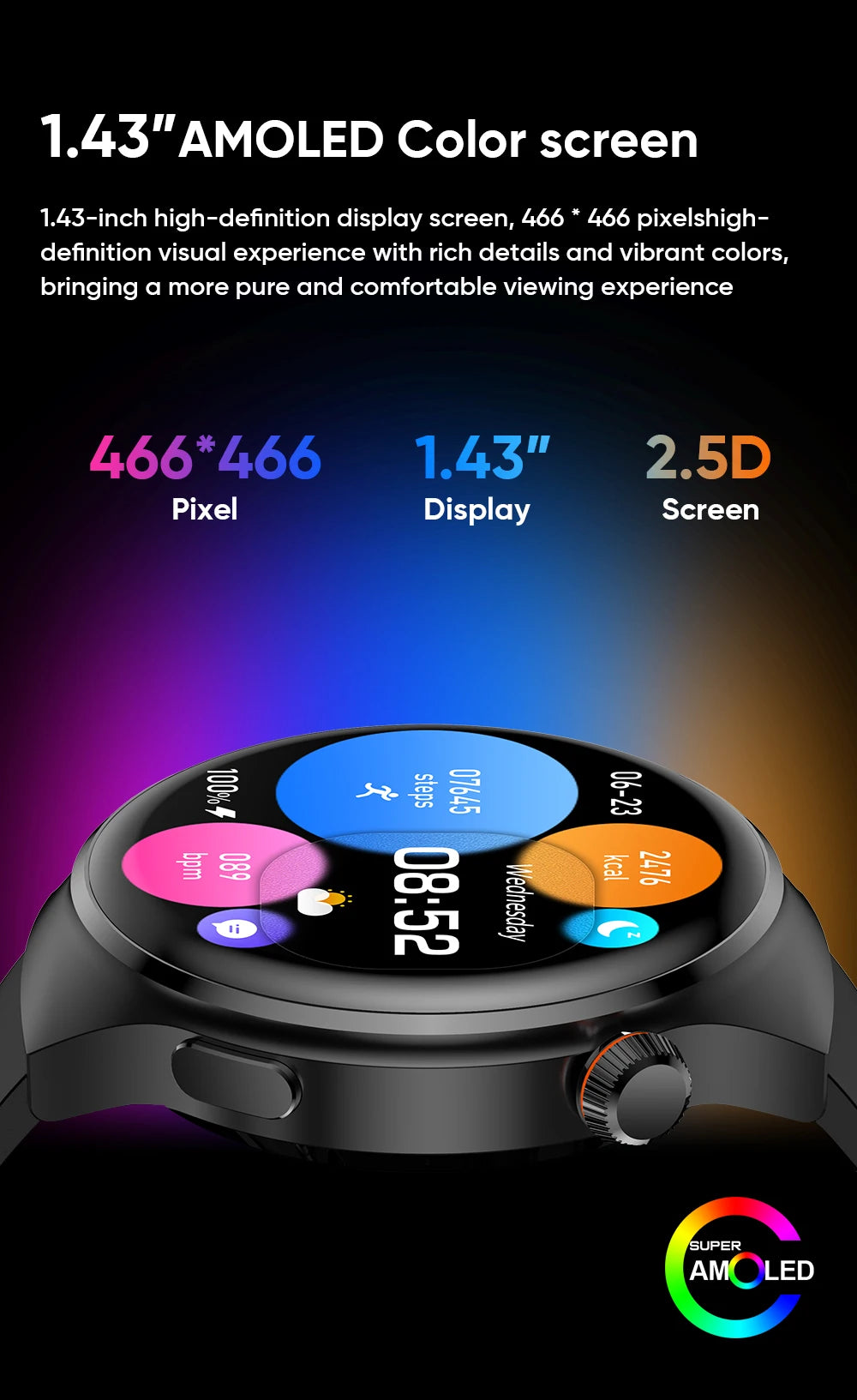 Men's Intelligent Dual Mode Bluetooth Calling Watch AMOLED 1.43 inches 466 * 466 HD Full Touch Large Screen Smart Watch 2024