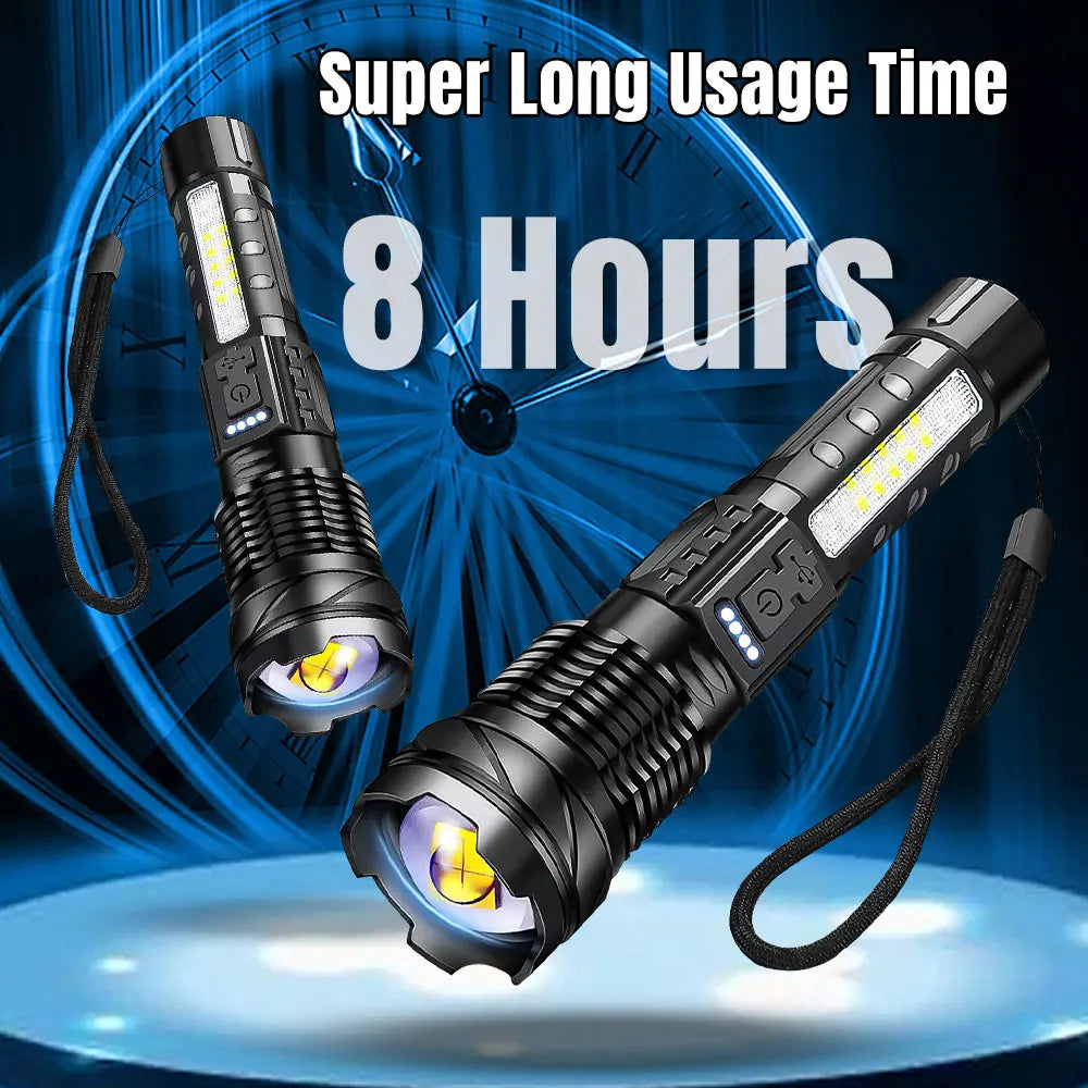 Zoomable Super Bright Flashlight 30W 7Mode COB LED Tactical Flashlight Portable Rechargeable Outdoor Lamp Built in Battery