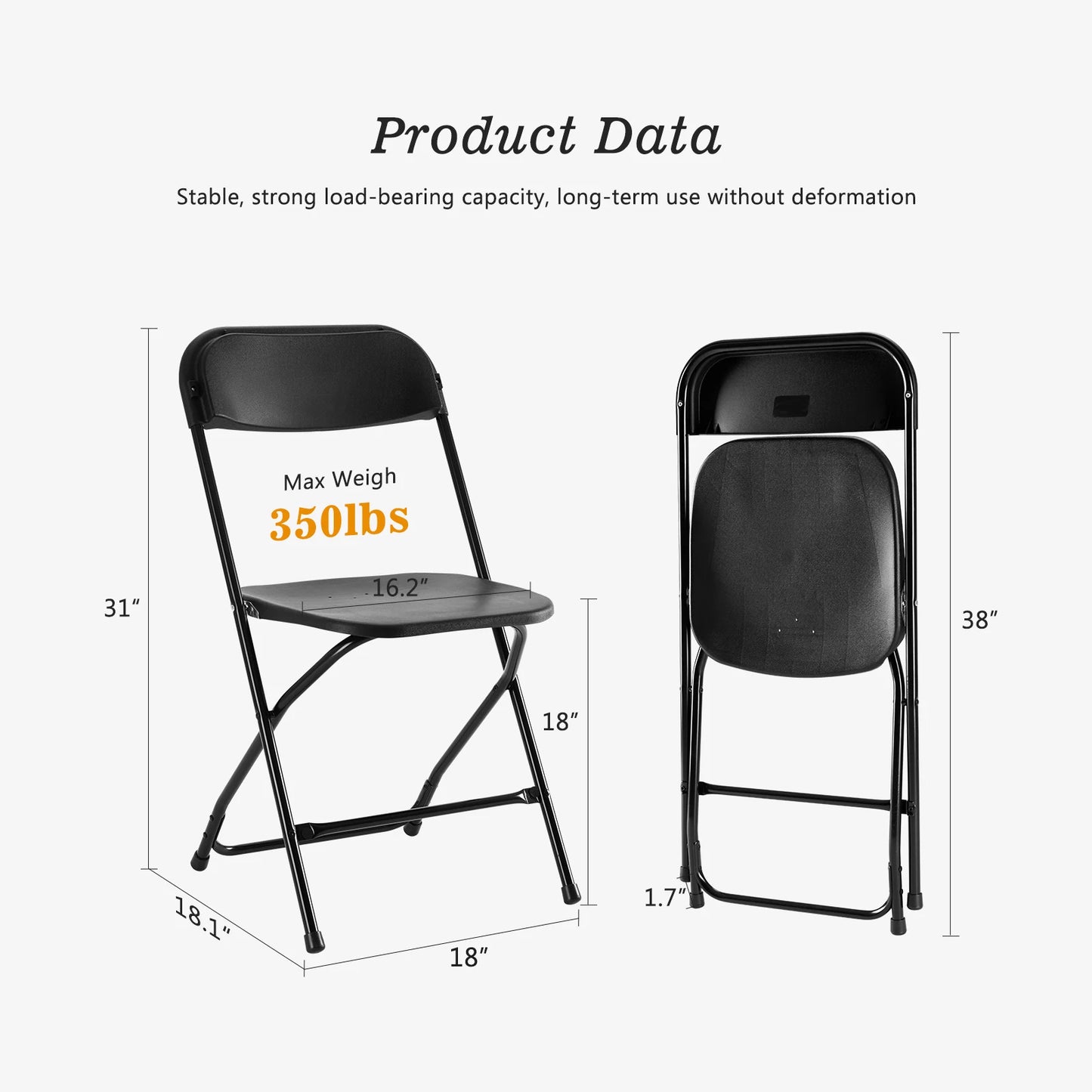 JHK Plastic Folding Chair 4/6 Pack 330LB Load Capacity Living Room Dinner Chairs Lightweight Portable Indoor/Outdoor Home Office