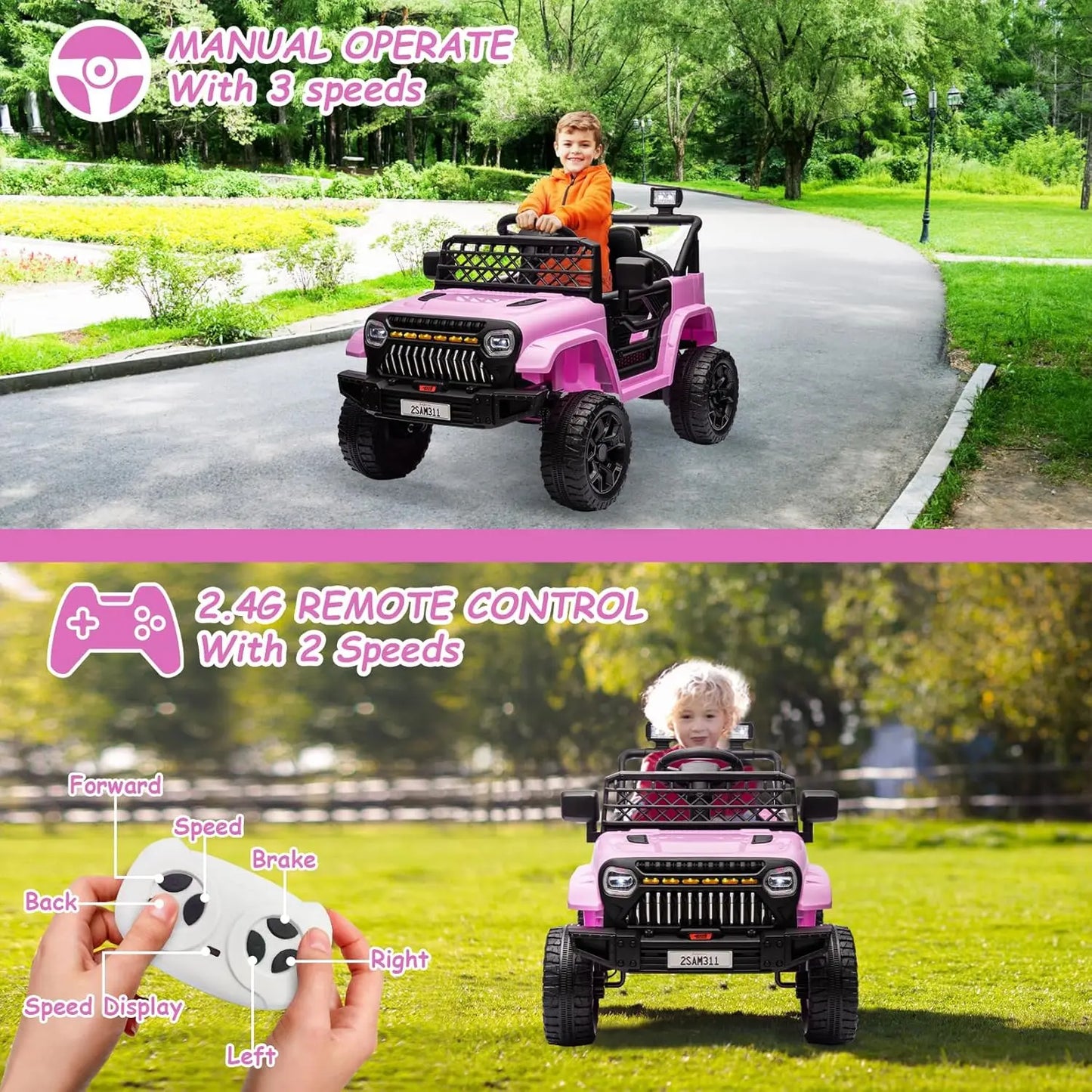 12V Kids Ride On Car, Electric Vehicle for Toddlers with Remote Control, 3 Speeds, LED Lights, Music & USB Port, Battery Powered