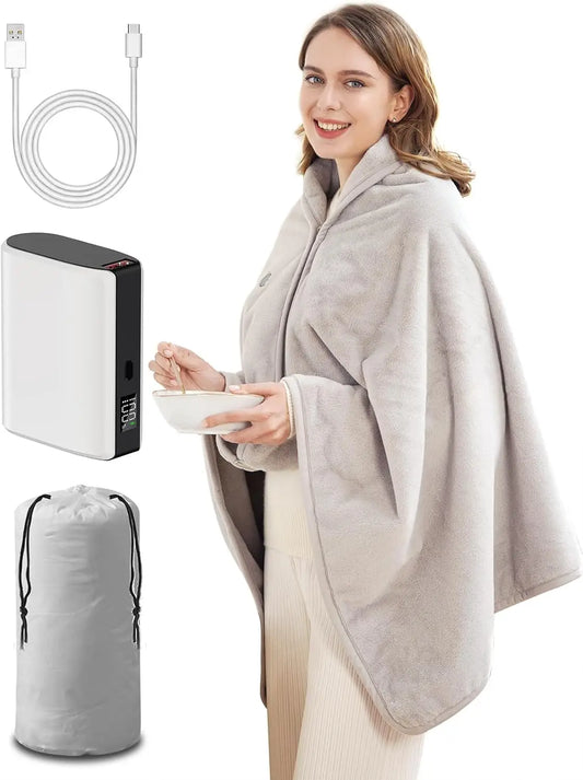 Cordless USB Heated Blanket with Battery Pack, Portable Electric Shawl for Neck and Shoulder, 3 Heating Levels