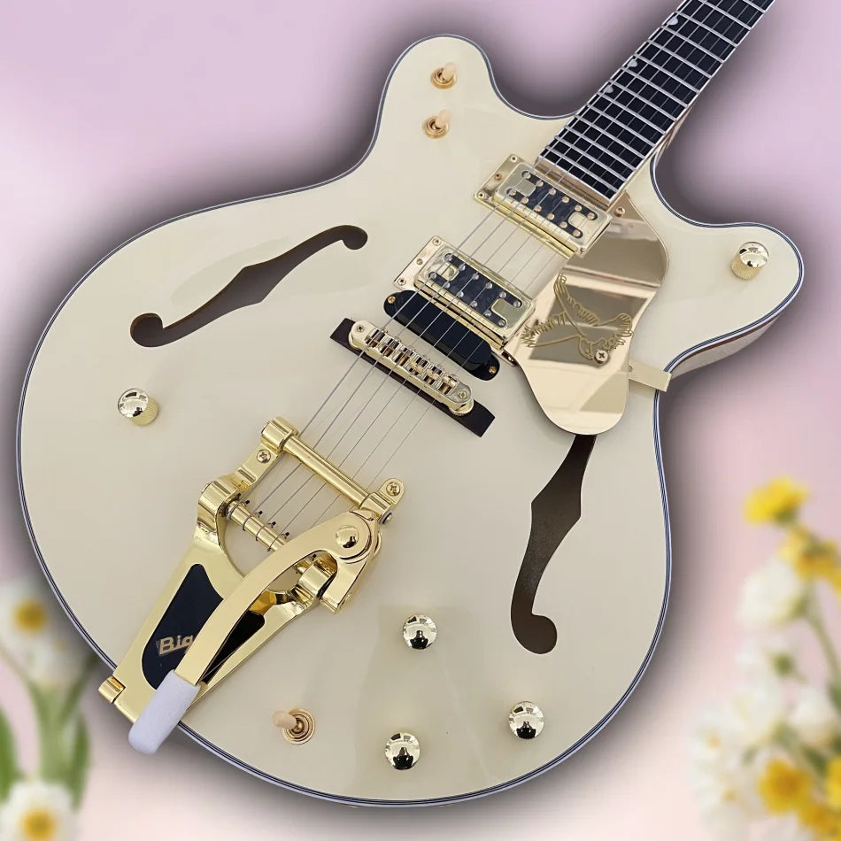 High Quality Made In China Hollow Jazz Electric Guitar Maple Body And Head Gold Hardware Vibrato System Shipped From USA