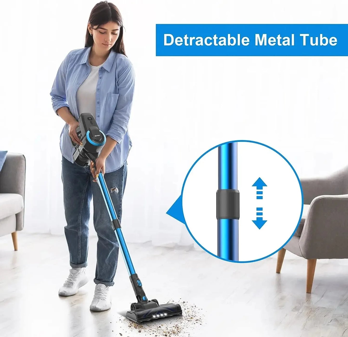 DEVOAC N300 Cordless Vacuum Cleaner 6 in 1 Powerful Ultra-Lightweight Handheld Stick Vacuum 2200mAh Battery for Carpet Hardfloor