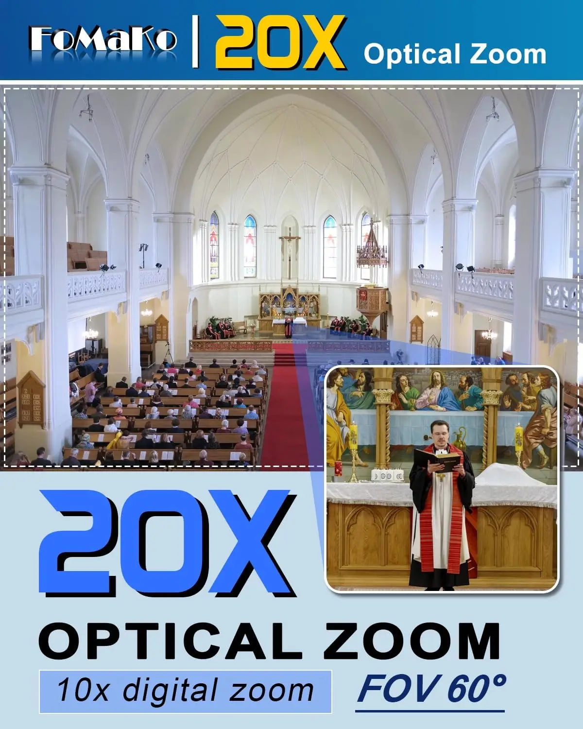 FoMaKo AI Auto Tracking NDI PTZ Camera 20x Optical Zoom NDI PTZ Controller for Church Services Worship Education, PoE 1080P60