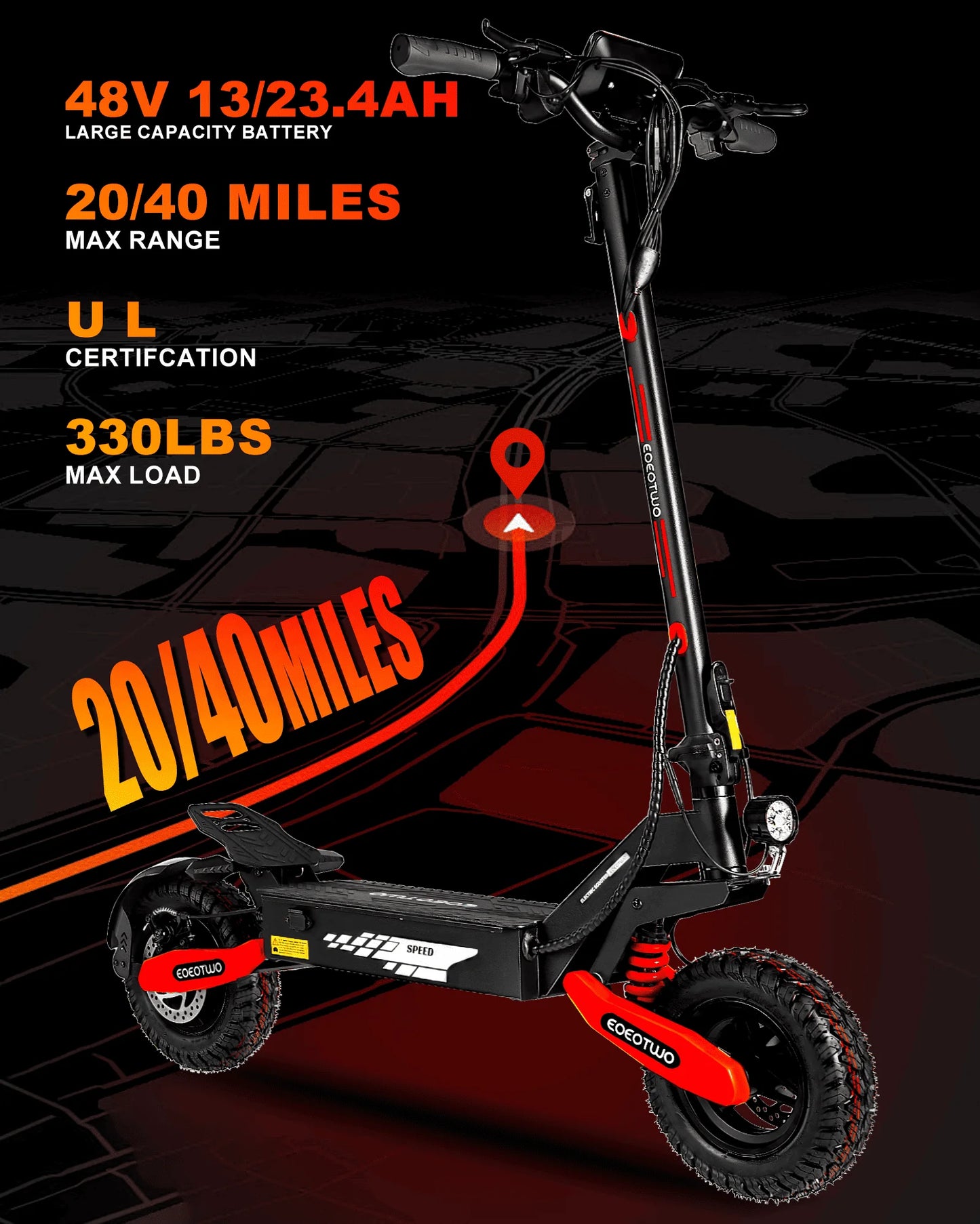 Electric Scooter,1200W Motor,MAX 40/20Miles Range&28mph Top Speed,11'' Off Road Tires,Dual Brake&Dual Suspension E-Scooter Adult
