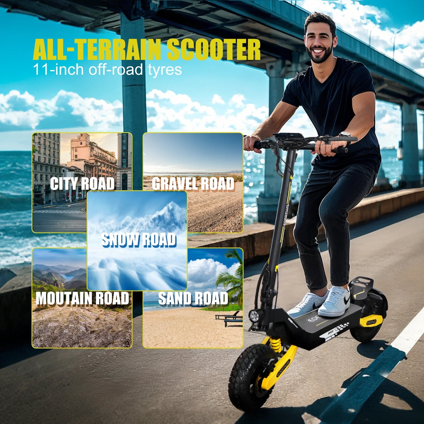 EOEOTWO GT06 Electric Scooter Adults 30MPH,1200W Motor E-Scooter,11'' Off-Road Tire Scooter with Dual Suspension & Side Light