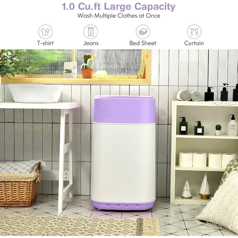Portable Washing Machine 8 Lbs Capacity Built-in Drain Pump Compact Laundry Washer with 6 Programs 6 Water Levels Child Lock Fu
