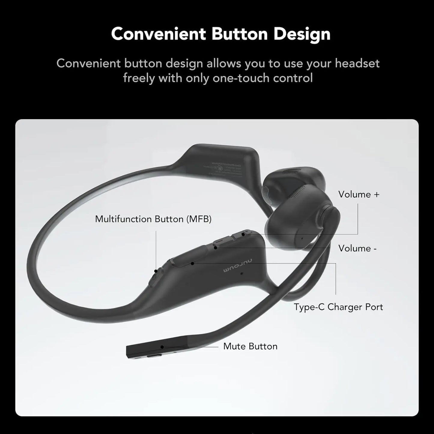 OW20B-C Wireless Open Ear Headphones Noise Cancelling Microphones For Office Work,Bluetooth 5.3 Multi-Point Connection