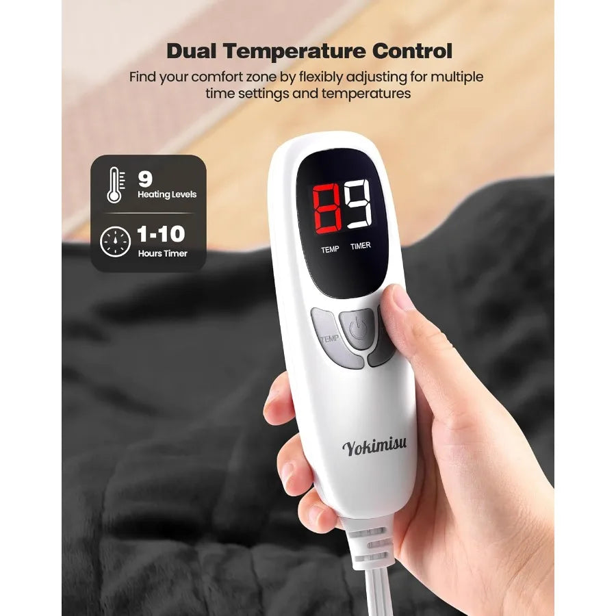 Electric Blanket King- Soft Heating Blanket Dual Control and 9 Heat Levels 10H Timer Soft Flannel to Sherpa Fast Heating Electr
