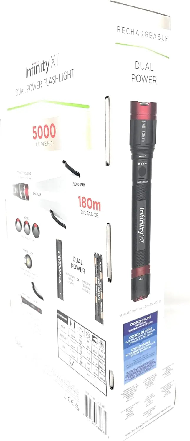 Dual Power Rechargeable Flashlight 5000 Lumens