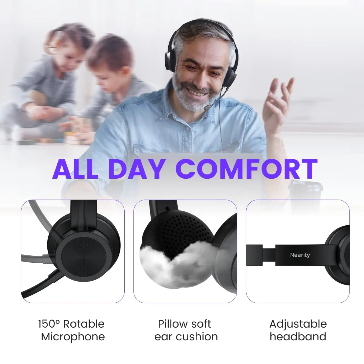 Nearity Clearance Sale Wired Over-Ear Headphones with Microphone, Noise Cancelling Heaset for Office Home Business PC/Mac/Laptop