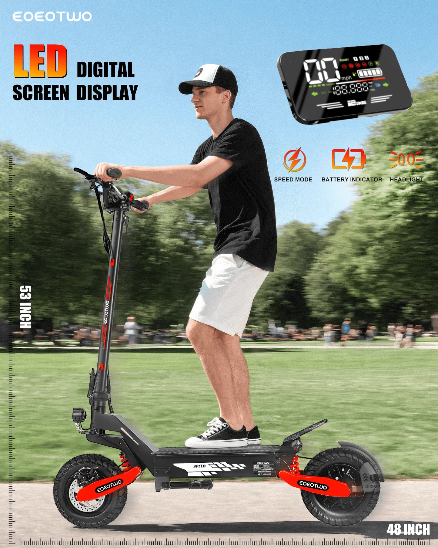 Electric Scooter,1200W Motor,MAX 40/20Miles Range&28mph Top Speed,11'' Off Road Tires,Dual Brake&Dual Suspension E-Scooter Adult