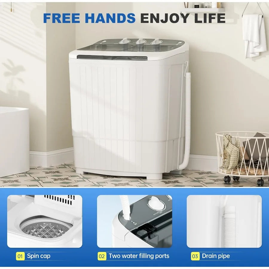 Compact 17.6lbs Portable Washing Machine with Spin Dryer Combo for Efficient Laundry Solutions in Camping Trips Small Apartment