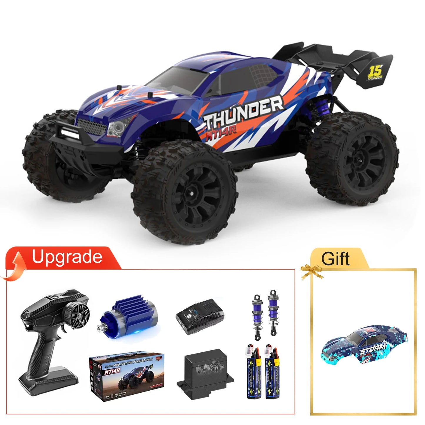 MT14R 1/14 V3 RC Car 80km/h Brushless Off-Road Vehicle Waterproof All-Terrain Remote Control Truggy with 3S 35C 2200mAh RC Truck