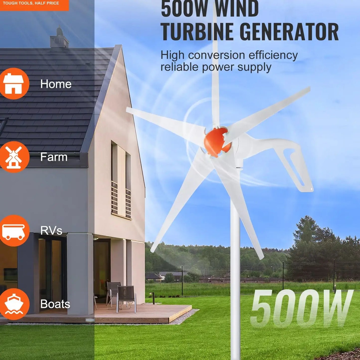 SucceBuy Wind Turbine Generator 12V 500W/800W Wind Turbine Wind Power Generator with MPPT Controller Suitable for Home Farm RVs