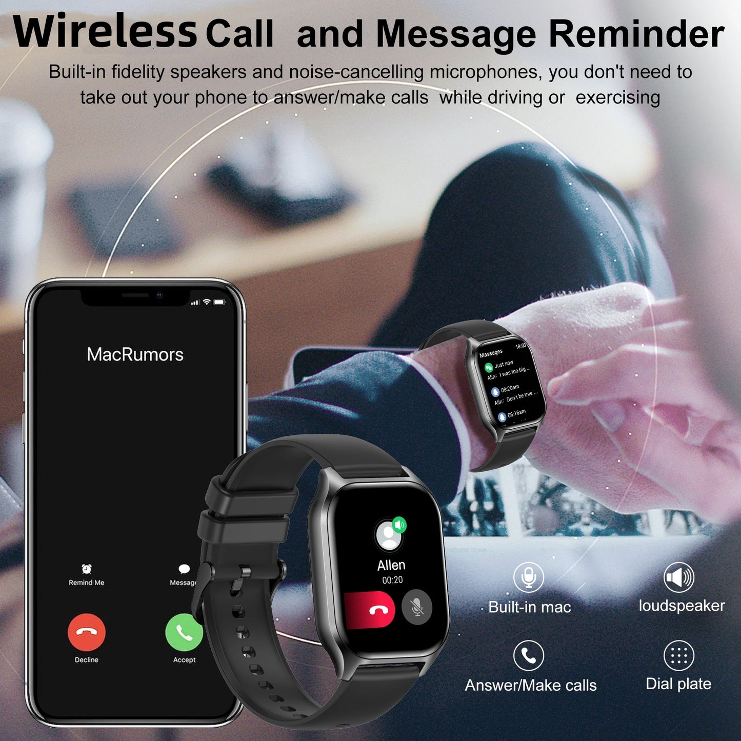 New Upgraded Smart Watch For Men And Women - Wireless Calling, Multi-Sport Mode, Call/Message Reminders, APP Notifications