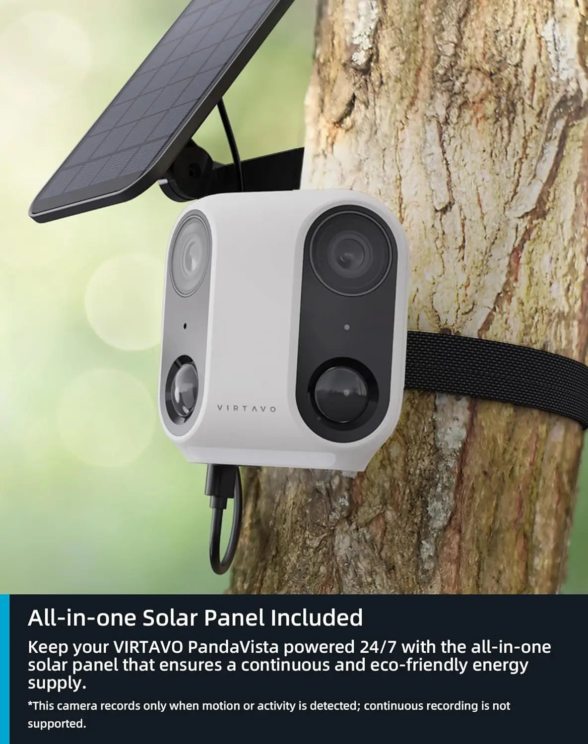 Cam XM1, Solar Security Cameras Wireless Outdoor, Dual 2MP Resolution, Color Night Vision, PIR Motion Detection, Battery-Powered