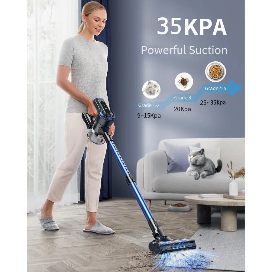 Cordless Vacuum Cleaner 450W 35KPa Powerful Stick Vacuum with LCD Touch Screen 55Min Runtime 6 in 1 Lightweight Handhe(Renewed)