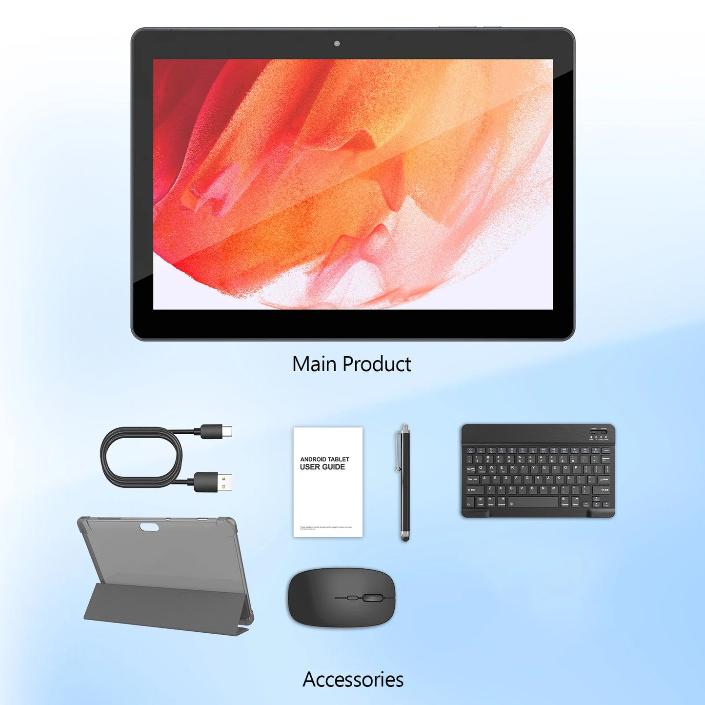 BAKEN 10.1-inch Android13 tablet, 4(2+2)GB+64GB, quad-core processor, dual cameras, wifi, Bluetooth, free accessories