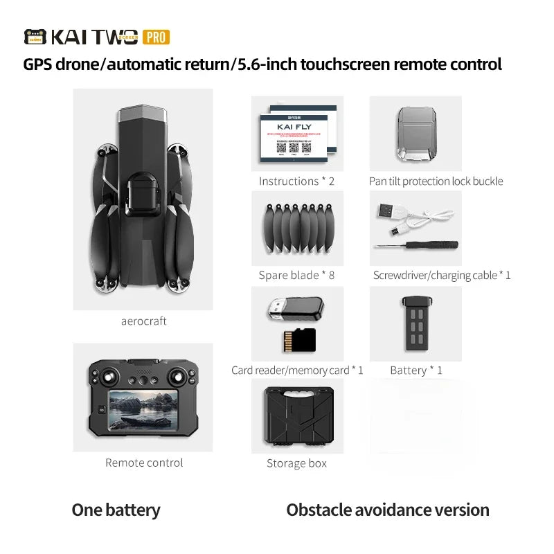 KAI TWO drone 5.6-inch touch screen three-axis gimbal 4K 360° all-round laser obstacle avoidance GPS positioning brushless motor