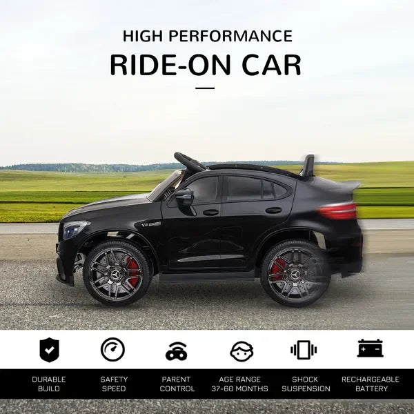 12V Remote Control Ride On Toy Car for Kids, Black Mercedes Benz AMG GLC63S Coupe with Music and Lights, 2 Speeds
