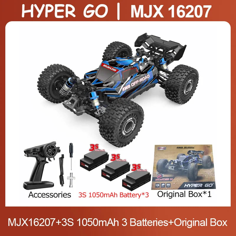 HYPER GO MJX 16207 1/16 RC Car Brushless 2.4G 4WD Racing Car Brushless 70KM/h Off-Road Remote Control RC Truck Hobby Toy