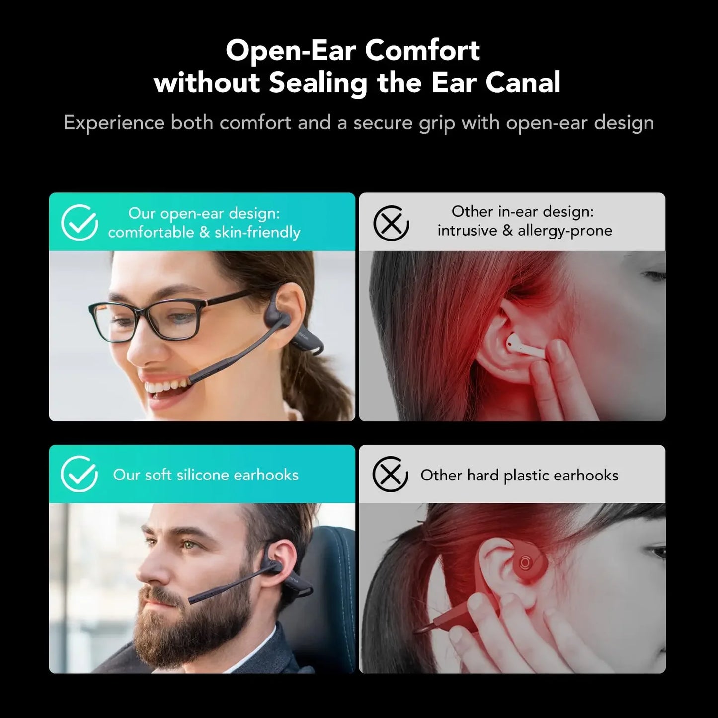 OW20B-C Wireless Open Ear Headphones Noise Cancelling Microphones For Office Work,Bluetooth 5.3 Multi-Point Connection
