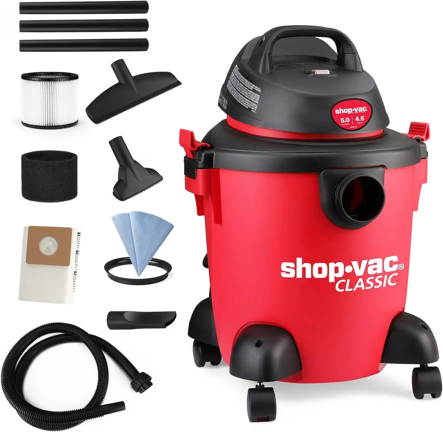 5 Gallon Wet/Dry Vacuum, 4.5 HP Portable Shop Vac with Attachments for Home, Garage, Car & Workshop
