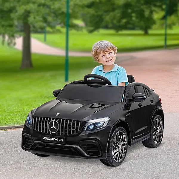 12V Remote Control Ride On Toy Car for Kids, Black Mercedes Benz AMG GLC63S Coupe with Music and Lights, 2 Speeds