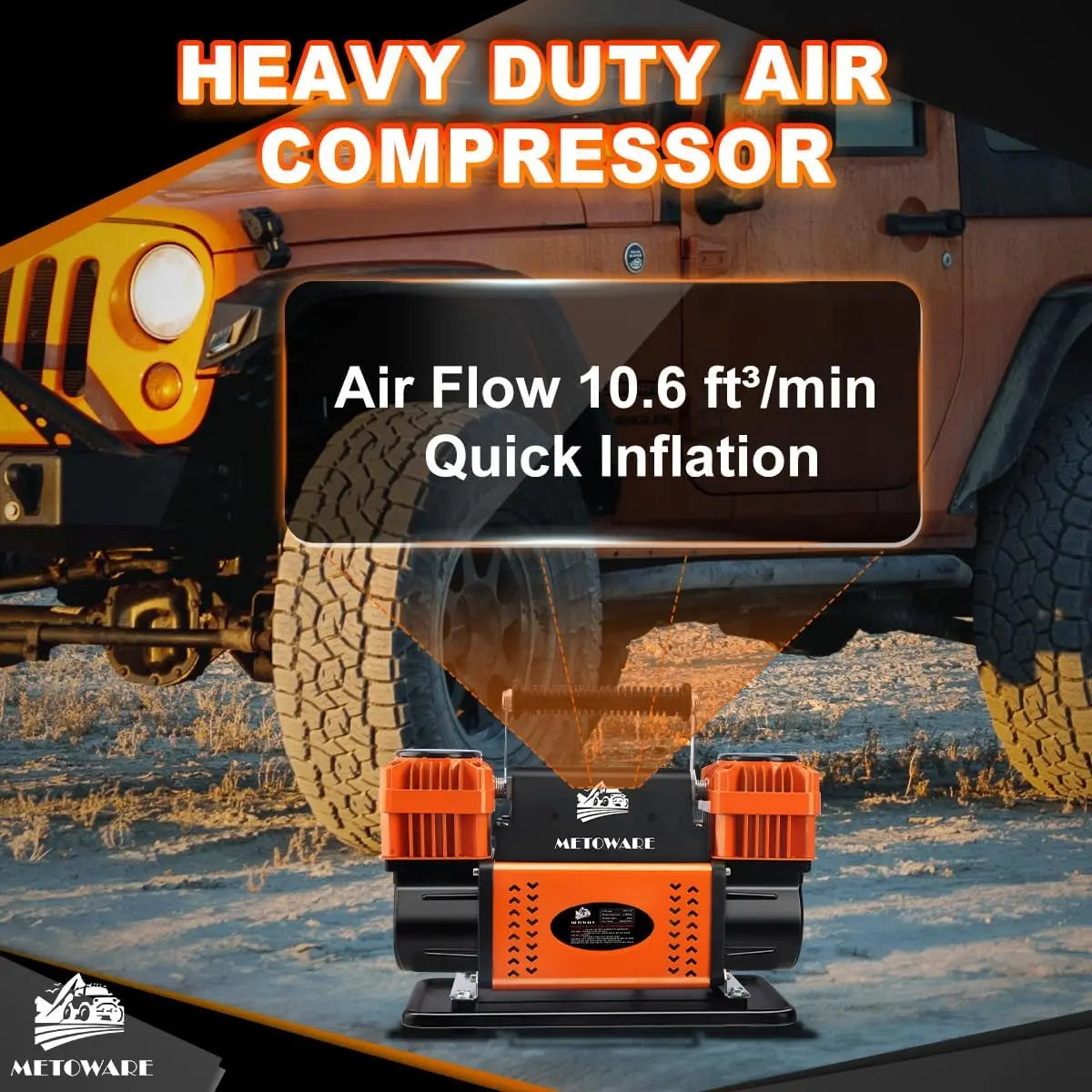 12V Offroad Air Compressor, 10.6 CFM Portable Tire Inflator, Dual Cylinder, 150PSI for SUV, RV, ATV, Truck