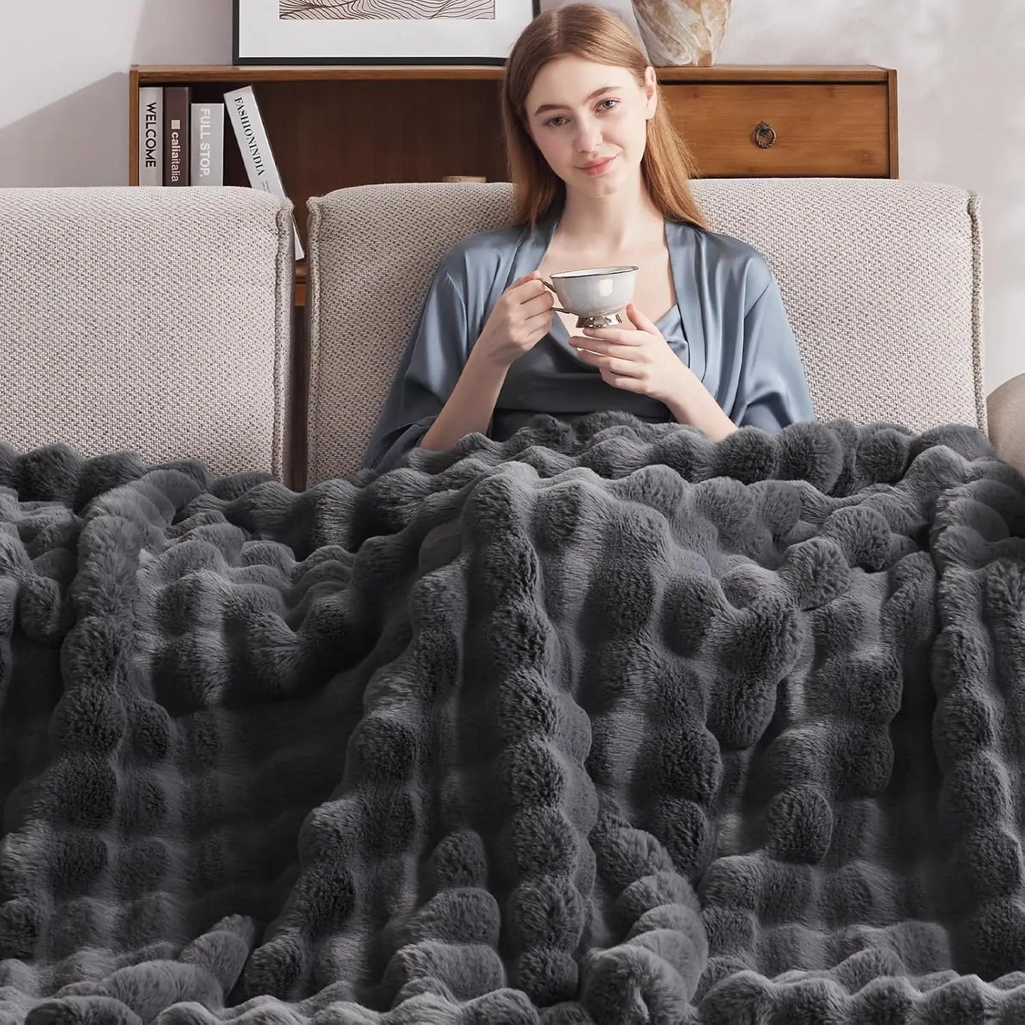 Cozy Electric Heated Blanket with Auto-Off Timer, 10 Heat Levels, Overheat Protection - Dark Grey