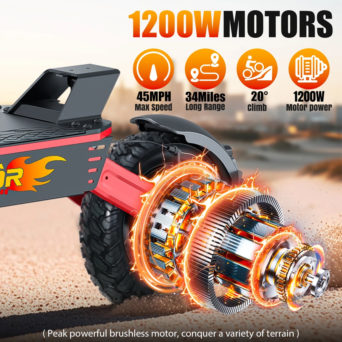 Electric Scooter for Adults, 1200WMotor Fast E Scooter, 11" Off-Road Tires, Up to 28 MPH Top Speed & 20 Miles Long Range, Dual B