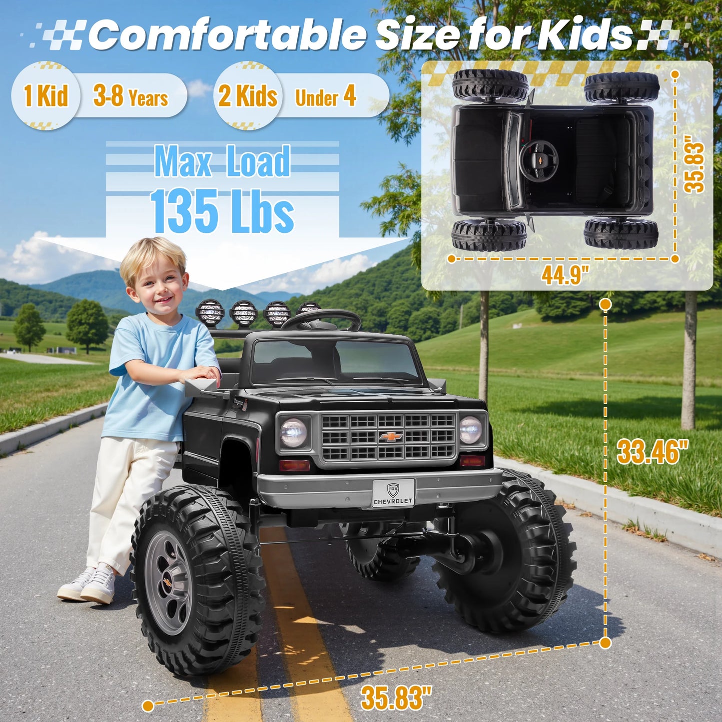 24V Ride on Car, Licensed Chevrolet Cheyenne Truck w/4X200W Motor, Remote Control, Decoration Streamer