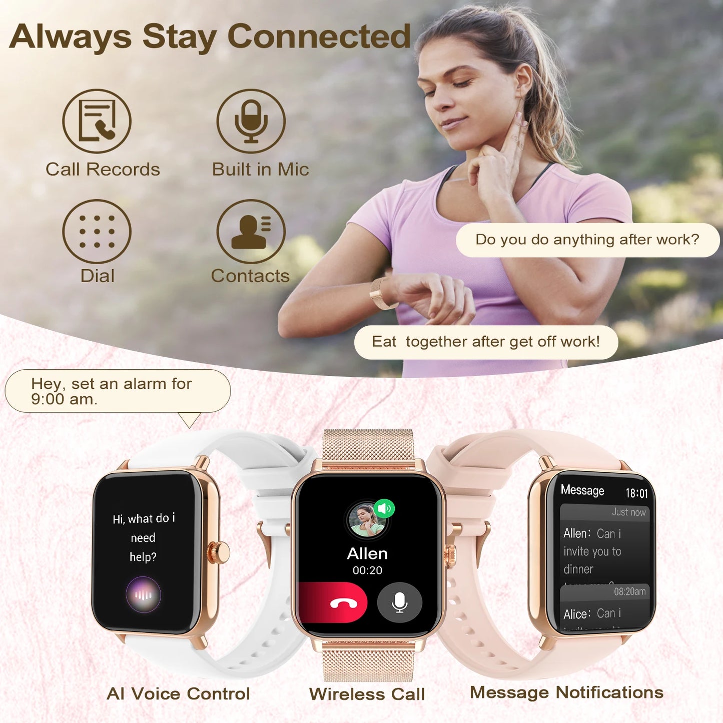 1.85" TFT Touchscreen Smart Watch: Wireless Calls, Message Notifications, Multiple Sport Modes - Ideal Gift for Men and Women