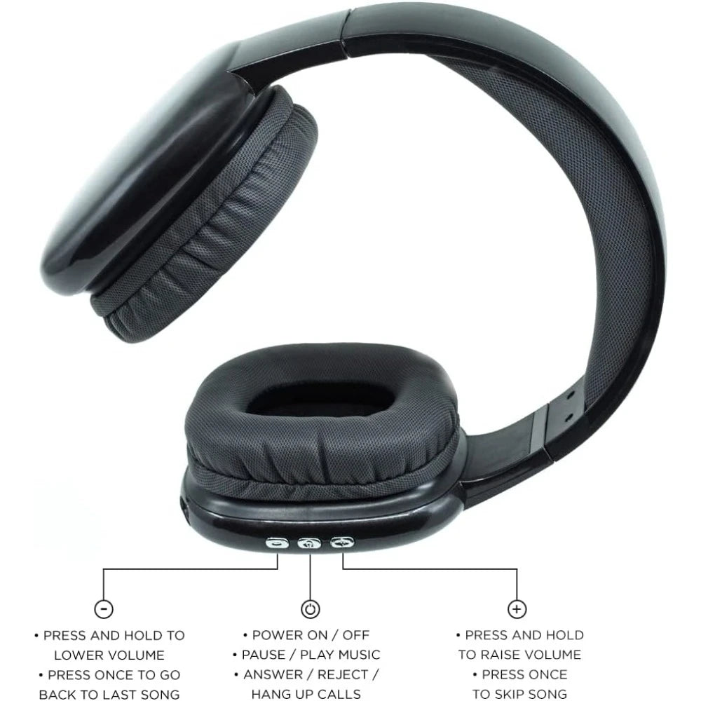 Ultra Wireless Headphones, Rechargeable, 10Hr Playtime, SD Slot, Backup Wire, Soft Cushion, Mic‌
