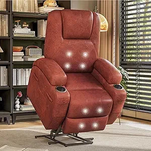 Massage Electric Power Lift Recliner Chair for Seniors with Corduroy Fabric, Cup Holders and Side Pockets