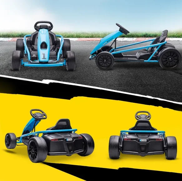 Aosom 24V Electric Go Kart for Kids, Drift Ride-On Racing Go Kart with 2 Speeds, for Boys Girls Aged 8-12 Years Old, Blue