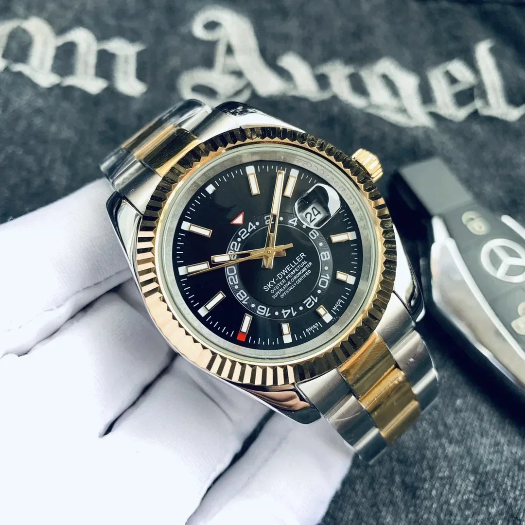 Automatic Men Watch Mechanical Self Wind Stainless Steel Strap Rose Gold Silver Blue Date Luxury Sky 40mm