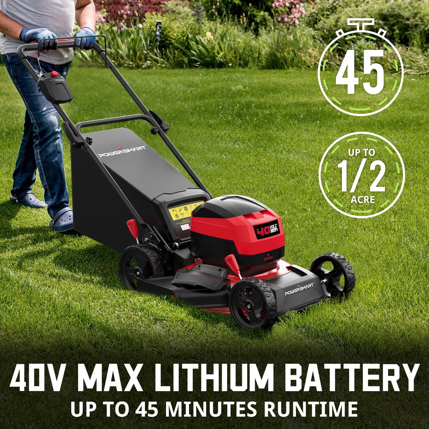PowerSmart 40V Cordless Lawn Mower 3 In 1 Brushless Push